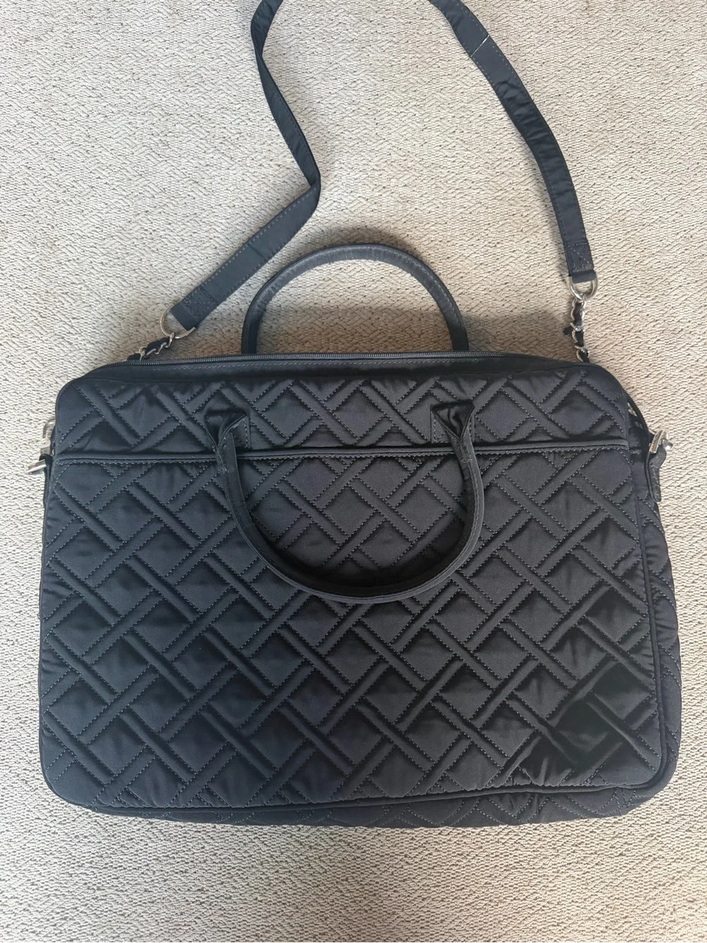Vera Bradley Black Quilted Laptop Bag Briefcase Crossbody Work Commuter Tote